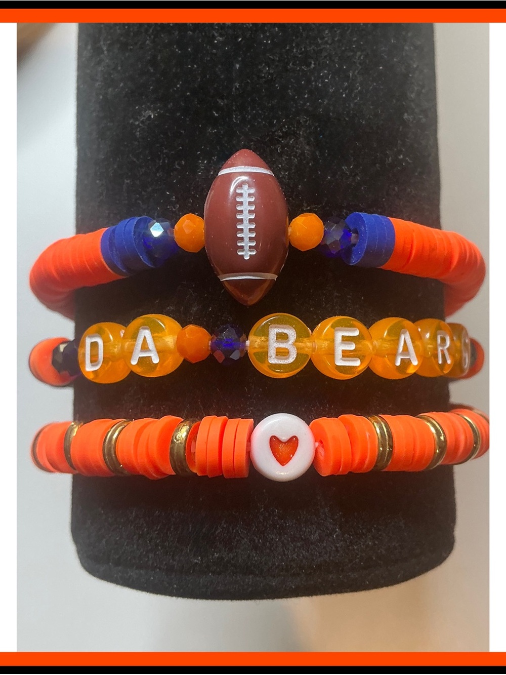 NFL-  Da Bears 3 piece football bracelet set ( New Handmade )